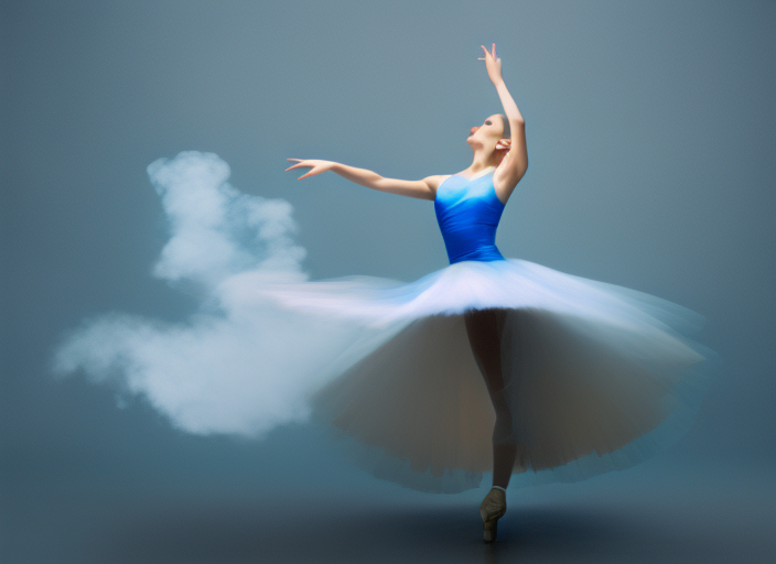 a dancing ballerina in whirling blue smoke