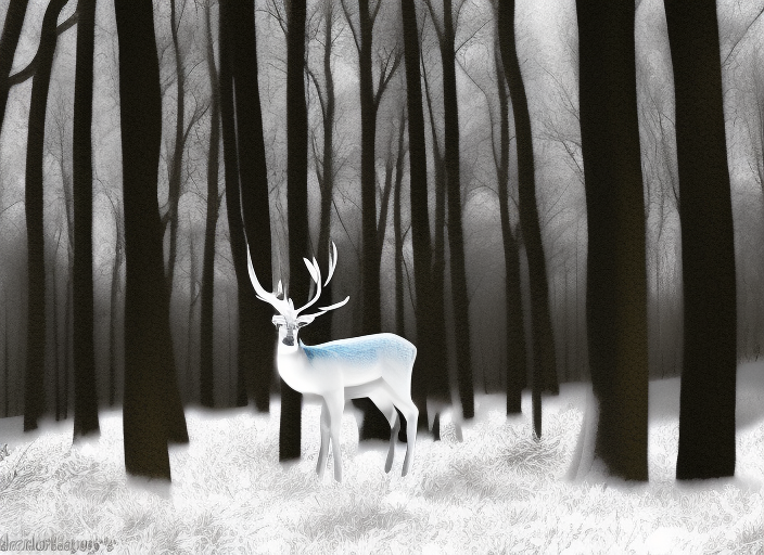 a white deer in a snowy forest, digital art