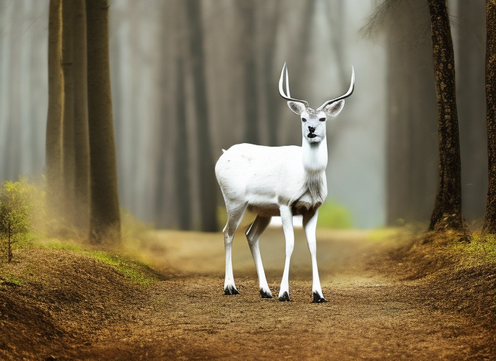 a white deer in a forest