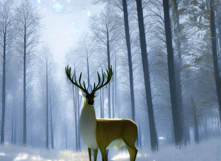 a white deer in a snow forest, detailed, HD, digital art