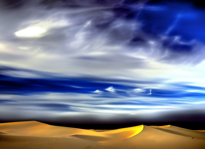 /imagine prompt: "A vast, otherworldly desert stretches out as far as the eye can see. The only sound is the haunting melody of a distant, ethereal flute, playing a melody that seems to have no beginning and no end. The music echoes through the dunes, creating a sense of timelessness and serenity. The sky is a deep, inky black, speckled with stars that twinkle like diamonds. In the distance, a lone figure can be seen, sitting cross-legged on a dune, lost in the music and the vast expanse of the desert."::2.6 flower of life::-0.3 floral::0.5 fractal::0.1 galactic::1.6 knitted::1.8 panorama::1.1 DSLR::-0.1 JMW Turner::-0.5 jean michel basquiat::1.6 --quality 2 --stylize 60000