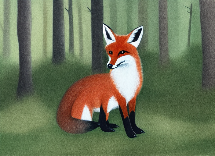 drawing of a fox in the forest