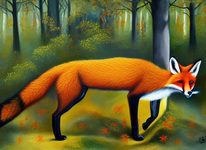 prainting of a fox in the forest