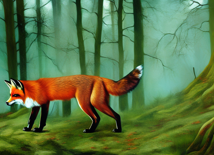 prainting of a fox in the forest