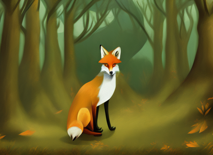 prainting of a fox in the forest