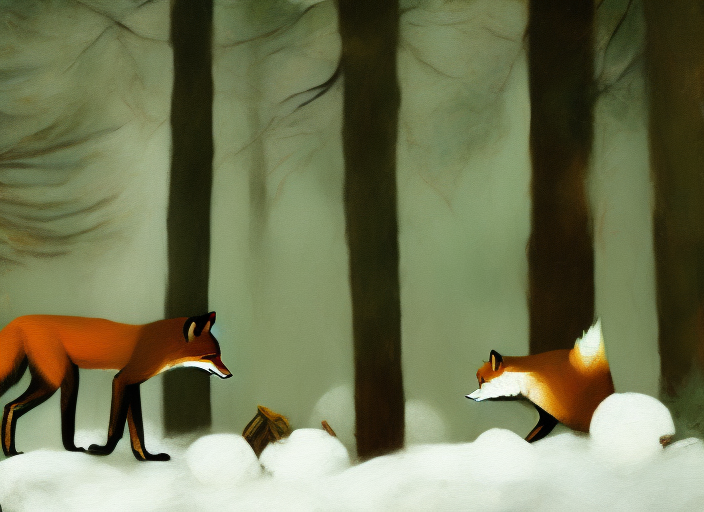 prainting of a fox in the forest