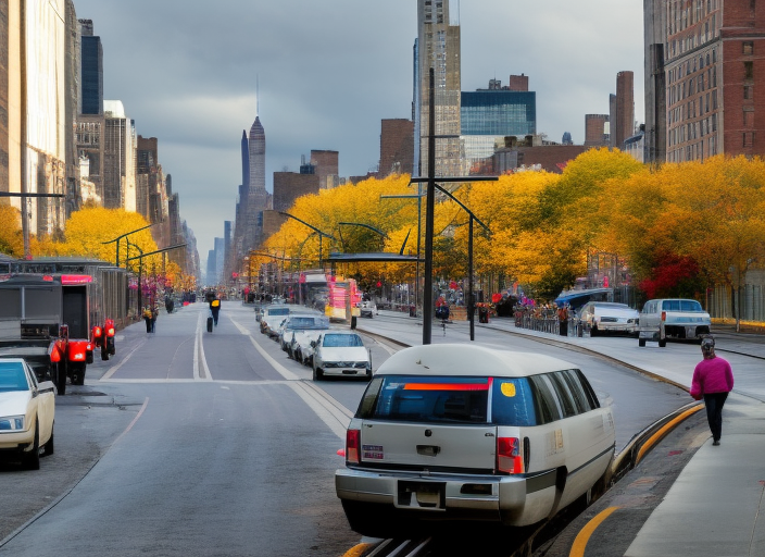 a view of New York City street with lots of people walking by, cold day, grey, dark color, raining, only blues and grey, sadness, train passing. a view of New York City street with lots of people walking by, cold day, grey, dark color, raining, only blues and grey, sadness, train passing. architectural HD, by senior character artist, fog