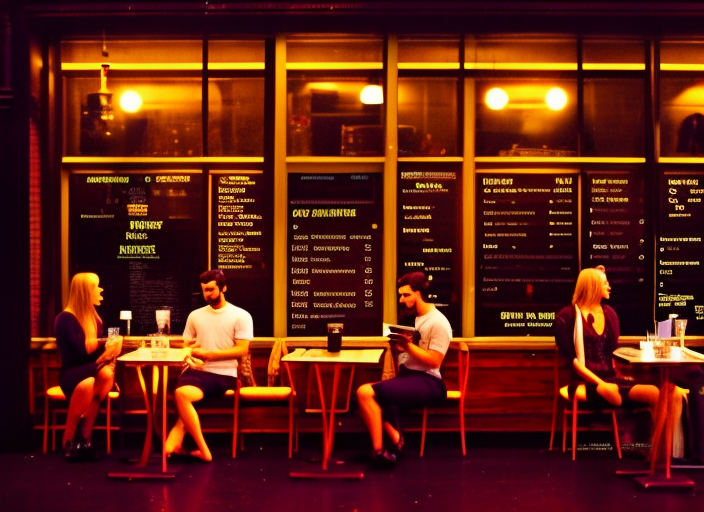 "A cozy, dimly-lit coffee shop on a rainy day, where patrons huddle under umbrellas and sip steaming cups of coffee while reading books or chatting with friends."::2.7 1980s::0.6 1800s::2 pixelart::2.3 sacred geometry::1.2 backlight::1.8 blacklight::0.1 DSLR::1.7 360 panorama::2.2 garald brom::2 henri matisse::2.8 defocus::-0.5 --quality 2 --stylize 60000