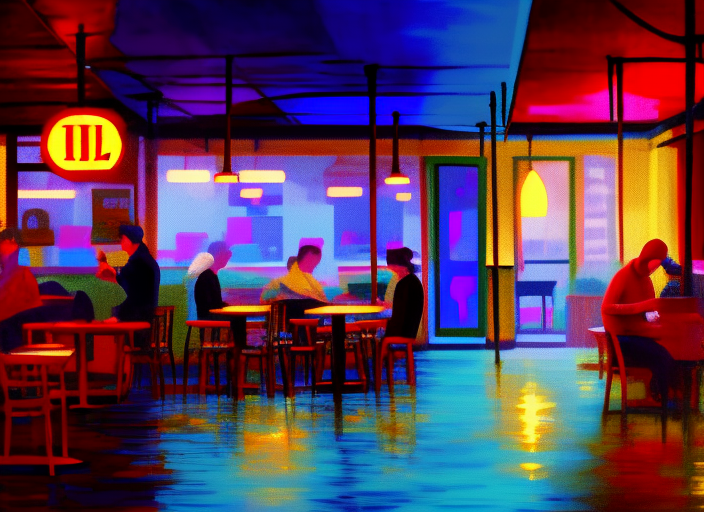 "A cozy, dimly-lit coffee shop on a rainy day, where patrons huddle under umbrellas and sip steaming cups of coffee while reading books or chatting with friends."::2.7 1980s::0.6 1800s::2 pixelart::2.3 sacred geometry::1.2 backlight::1.8 blacklight::0.1 DSLR::1.7 360 panorama::2.2 garald brom::2 henri matisse::2.8 defocus::-0.5 --quality 2 --stylize 60000