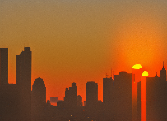 "A city skyline at dawn, as the sun slowly rises above the buildings, casting a pink and orange glow on the streets below. The city is still asleep, and the only sound is the soft hum of the wind, creating a sense of introspection and contemplation, evoking the feeling of a Sunday morning soul."