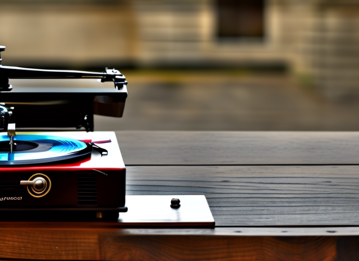 An old-fashioned record player spinning a soulful melody, its sound echoing through a quiet urban landscape.::2.8 https://firebasestorage.googleapis.com/v0/b/noonshot-prod.appspot.com/o/midjourney%2Fimages%2F5e65a886-7340-44cf-a87f-6dc5197faa0c?alt=media&token=c4a5ec39-a69d-4229-b30a-1cf175f936d3:: electrical::2 extraterrestrial::1.9 candlelight::0.1 concert lighting::1.6 dusk::2.3 360 panorama::1.8 jean michel basquiat::0.2 yoji shinkawa::0.4 defocus::-0.5 --quality 2