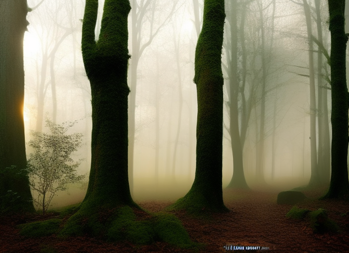  A serene, misty forest glistening with dew, as the sun rises and casts a warm golden light on the trees. Birds chirp melodiously, as the peaceful atmosphere of the forest creates a sense of calm and tranquility, evoking the feeling of a Sunday morning soul.::2.8 ancient::2.2 graffitti::-0.9 origami::1.3 crepuscular rays::-0.1 dusk::1.8 satellite imagery::1.7 wide angle lens::0.3 banksy::0.4 caravaggio::0.2 defocus::-0.5 --quality 2