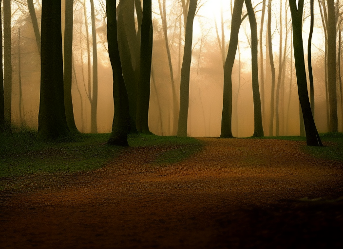  A serene, misty forest glistening with dew, as the sun rises and casts a warm golden light on the trees. Birds chirp melodiously, as the peaceful atmosphere of the forest creates a sense of calm and tranquility, evoking the feeling of a Sunday morning soul.::2.8 ancient::2.2 graffitti::-0.9 origami::1.3 crepuscular rays::-0.1 dusk::1.8 satellite imagery::1.7 wide angle lens::0.3 banksy::0.4 caravaggio::0.2 defocus::-0.5 --quality 2