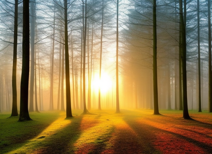 A serene, misty forest glistening with dew, as the sun rises and casts a warm golden light on the trees. Birds chirp melodiously, as the peaceful atmosphere of the forest creates a sense of calm and tranquility, evoking the feeling of a Sunday morning soul.::2.8 https://firebasestorage.googleapis.com/v0/b/noonshot-prod.appspot.com/o/midjourney%2Fimages%2F91d54b49-7bcf-4c87-bbc9-2c43601ad6c7?alt=media&token=89104aef-118b-4e7a-86d5-032d90ecc121:: ancient::2.2 graffitti::-0.9 origami::1.3 crepuscular rays::-0.1 dusk::1.8 satellite imagery::1.7 wide angle lens::0.3 banksy::0.4 caravaggio::0.2 defocus::-0.5 --quality 2