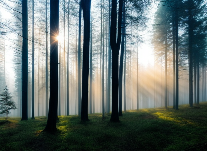 A serene, misty forest glistening with dew, as the sun rises and casts a warm golden light on the trees. Birds chirp melodiously, as the peaceful atmosphere of the forest creates a sense of calm and tranquility, evoking the feeling of a Sunday morning soul.::2.8 https://firebasestorage.googleapis.com/v0/b/noonshot-prod.appspot.com/o/midjourney%2Fimages%2F91d54b49-7bcf-4c87-bbc9-2c43601ad6c7?alt=media&token=89104aef-118b-4e7a-86d5-032d90ecc121:: ancient::2.2 graffitti::-0.9 origami::1.3 crepuscular rays::-0.1 dusk::1.8 satellite imagery::1.7 wide angle lens::0.3 banksy::0.4 caravaggio::0.2 defocus::-0.5 --quality 2