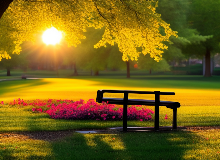 An empty park bench surrounded by a vibrant garden at sunrise, the morning sun casting a peaceful aura over the scene.::3.2 https://firebasestorage.googleapis.com/v0/b/noonshot-prod.appspot.com/o/midjourney%2Fimages%2F28487c22-bb28-49c3-8985-2a7169c2ffce?alt=media&token=9a516cca-1b32-4fd6-b3d1-bb3a6d50f5e8:: graffitti::2.1 pixelart::0.6 radioactive::1.4 panorama::1.4 wide angle lens::1.9 jean michel basquiat::1.8 yoji shinkawa::0.4 defocus::-0.5 --quality 2 --stylize 6000