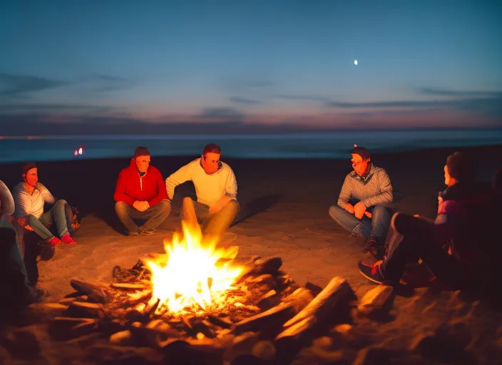 "A group of friends gather around a bonfire on a secluded beach, laughing and chatting as they roast marshmallows and watch the stars twinkle in the night sky. The sound of waves crashing in the background adds to the sense of carefree fun and adventure."::2.1 https://firebasestorage.googleapis.com/v0/b/noonshot-prod.appspot.com/o/midjourney%2Fimages%2Fe736464e-7482-4a83-88a1-98528d2a8406?alt=media&token=279e1972-6bad-4e06-b056-76e232560291:: glitchart::0.6 liquid::1.6 love::-0.7 realistic::2.6 360 panorama::1.5 DSLR::2.1 satellite imagery::-0.2 JMW Turner::0.4 michelangelo::1.7 monet::0.1 defocus::-0.5 --quality 2 --stylize 60000