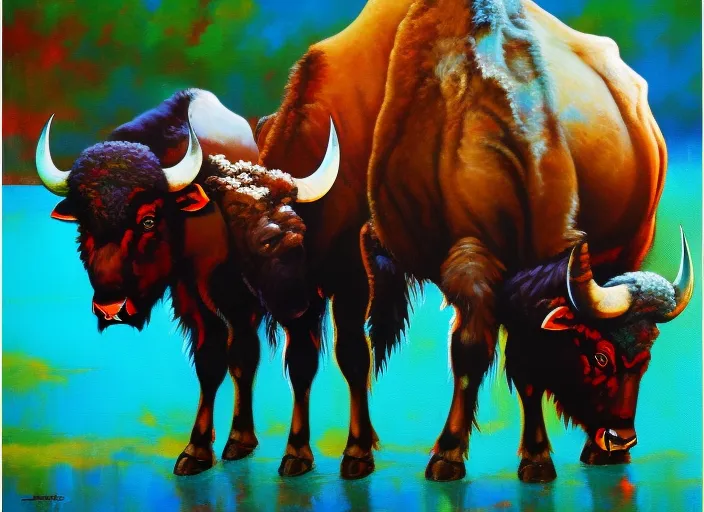 4 Buffalos are painting
