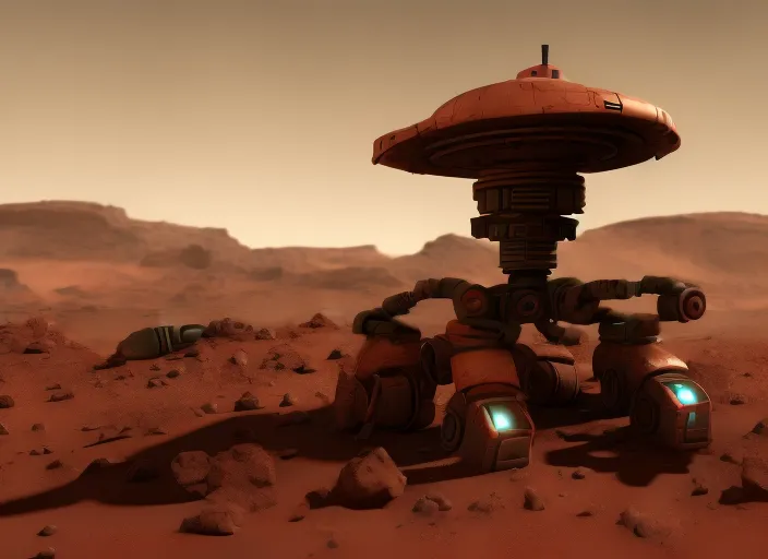 a mining robot on mars, digital art, detailed, HD, zbrush, Houdini, high quality, pixar, vfx