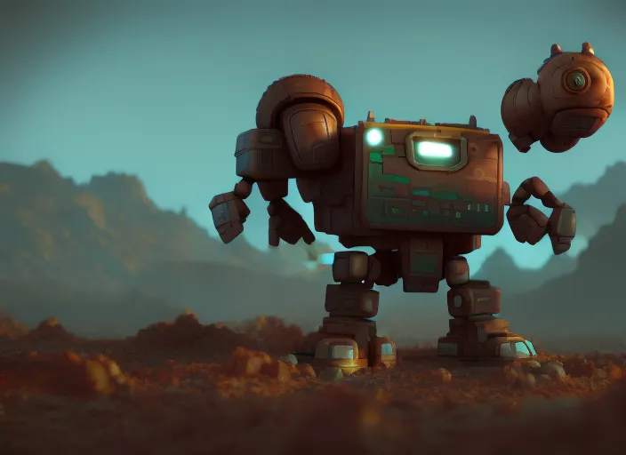 a mining robot on a planet, digital art, detailed, HD, zbrush, Houdini, high quality, pixar, vfx