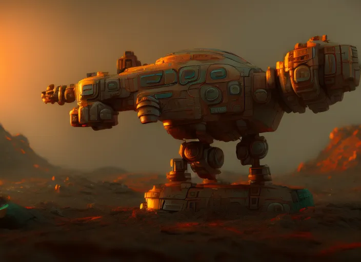 a mining robot on a planet, digital art, detailed, HD, zbrush, Houdini, high quality, pixar, vfx : 1