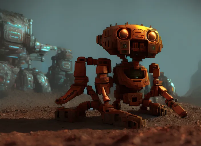 a mining robot on a planet, digital art, detailed, HD, zbrush, Houdini, high quality, pixar, vfx