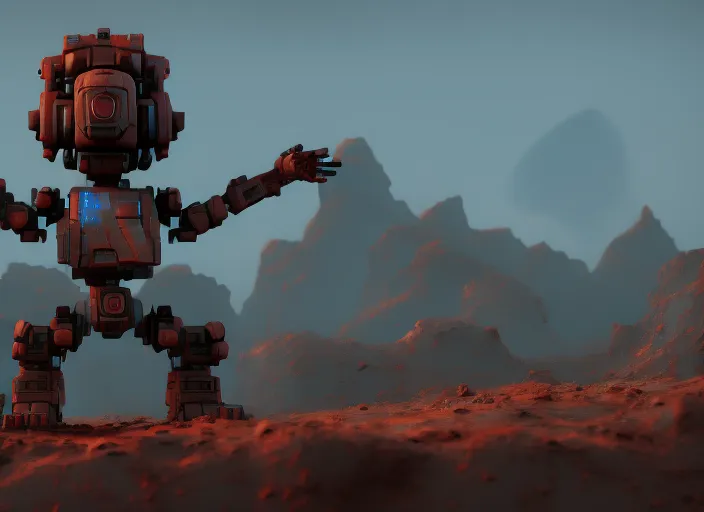 a mining robot on a planet, digital art, detailed, HD, zbrush, Houdini, high quality, pixar, vfx