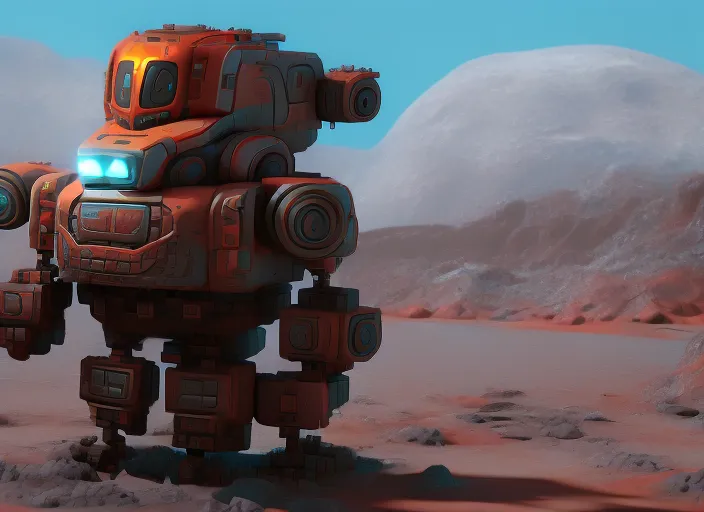 a mining robot on a planet, digital art, detailed, HD, high quality, zbrush, Houdini, pixar, vfx