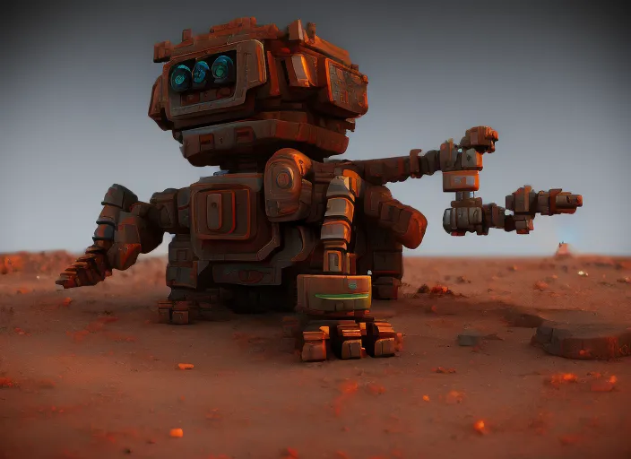 a mining robot on a planet, digital art, detailed, HD, high quality, zbrush, Houdini, pixar, maya, vfx