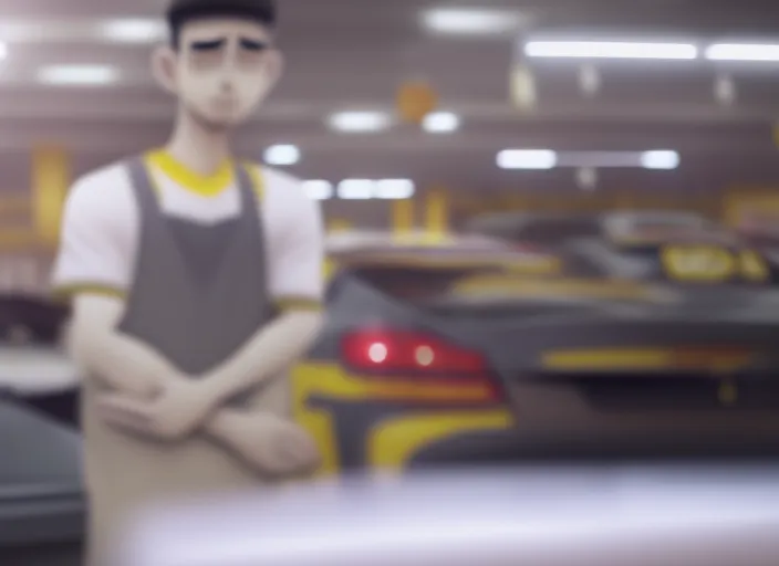 Full prompt: man very sad working in car shop, hyperrealistic, cinematic : 4 | man very sad working in mcdonalds, hyperrealistic, cinematic. 8k, award winning photography, pixiv : 2 | porcelain skin, double, cropped : -5