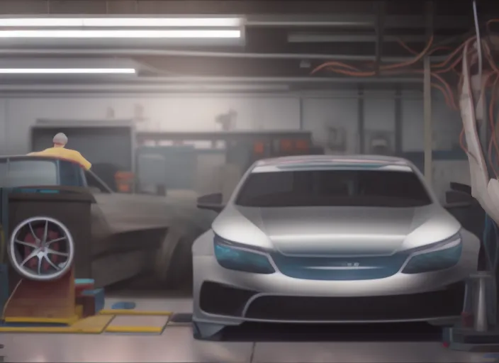 Full prompt: man very sad working in car shop, hyperrealistic, cinematic : 4 | man very sad working in car shop, hyperrealistic, cinematic. 8k, award winning photography, pixiv : 2 | porcelain skin, double, cropped : -5