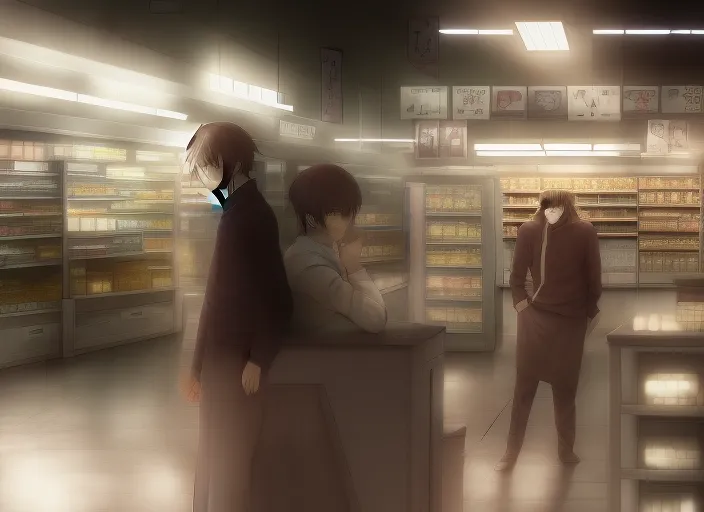 man very sad working in grocery store, hyperrealistic, cinematic. 8k, award winning photography, pixiv : 2 | porcelain skin, double, cropped : -5