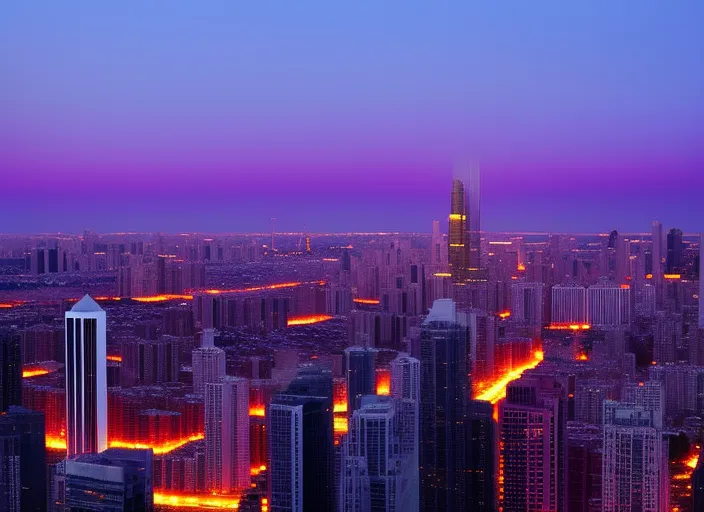 “a view of a city at sunset from a tall building. skyscraper, building, sky, cloud, purple, world, dusk, tower block, afterglow, pink”

