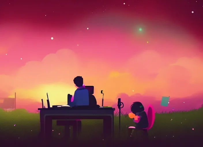 "Chill with the Boy at his Desk under the Pink Sky: A Lofi Music Video"



