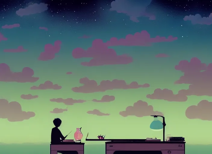 "Chill with the Boy at his Desk under the Pink Sky: A Lofi Music Video"



