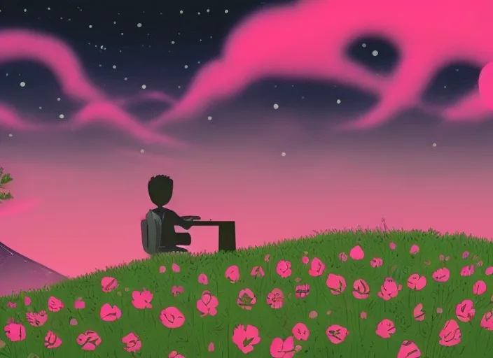 "Chill with the Boy at his Desk under the Pink Sky: A Lofi Music Video"



