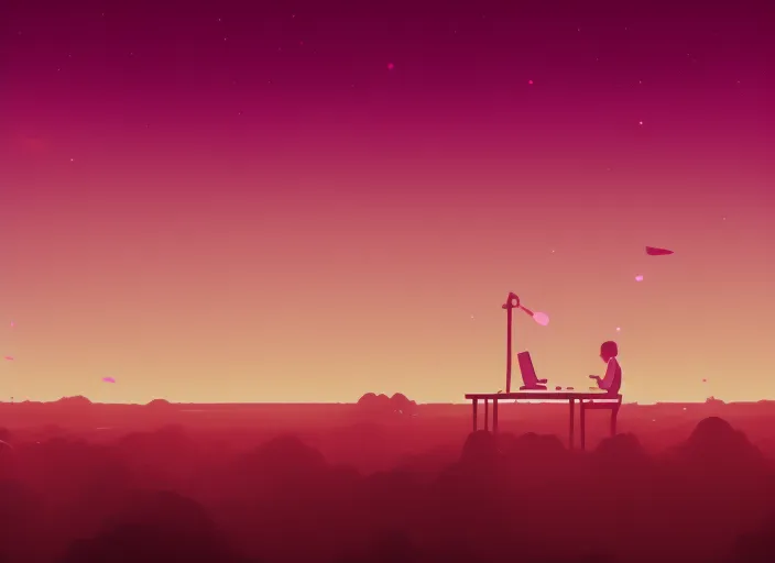 “Chill with the Boy at his Desk under the Pink Sky: A Lofi Music Video". "Chill with the Boy at his Desk under the Pink Sky: A Lofi Music Video". lovely, 1080px, HD, 4K, high quality”
