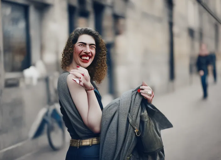 beautiful woman super happy talking to people in Paris, cinematic, hyperrealistic