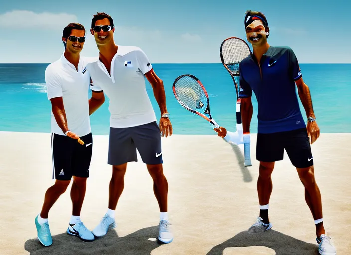 
Cristiano Ronaldo playing tennis with Roger Federer at the beach