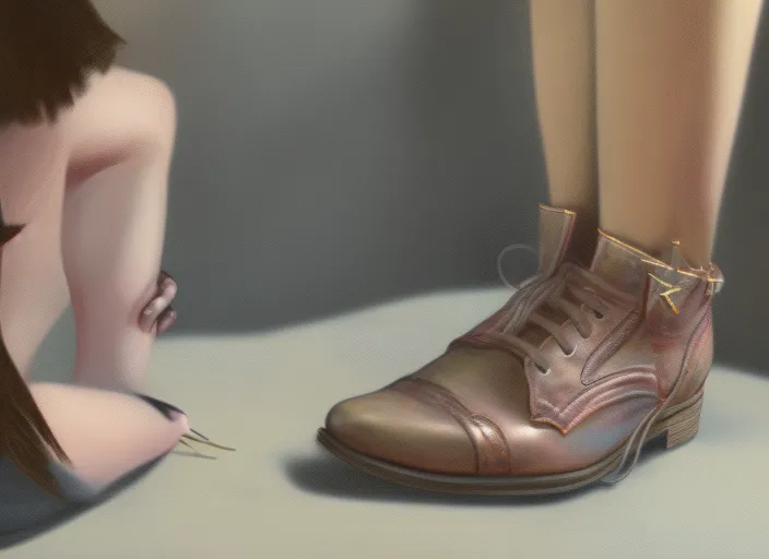 man complementing a girls shoes, cinematic, hyperrealistic