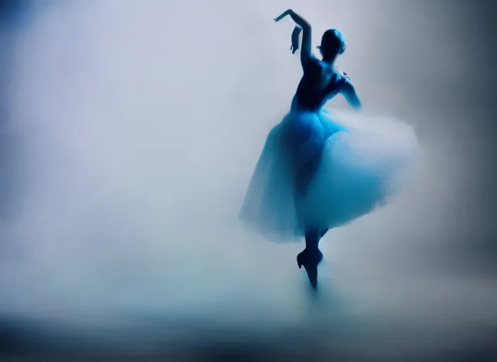 a dancing ballerina in blue smoke