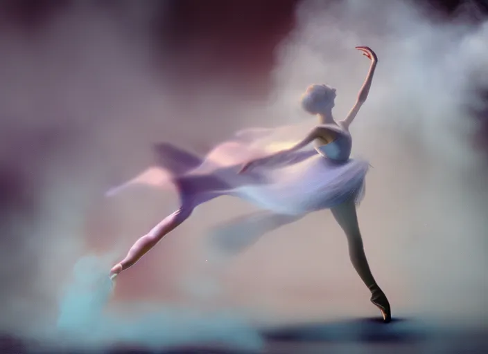 a dancing ballerina in blue smoke. a dancing ballerina in blue smoke. cinematic, pixiv