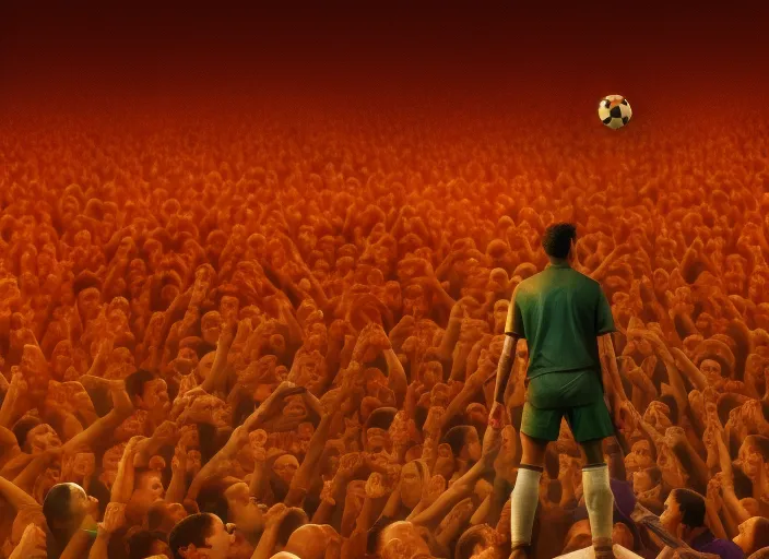 a person standing in front of a soccer goal with a crowd in the background