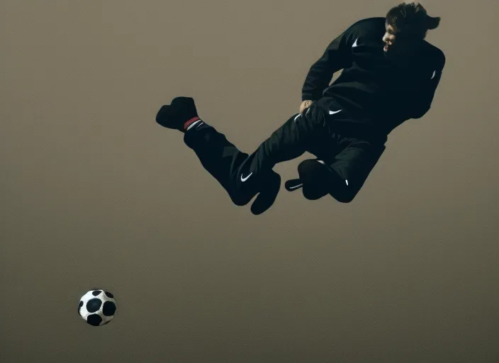 kicking a soccer ball into space

