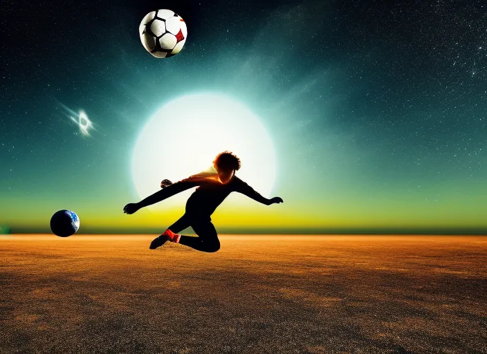 kicking a soccer ball into space

