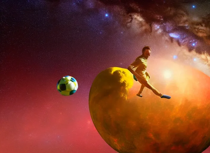 kicking a soccer ball into space

