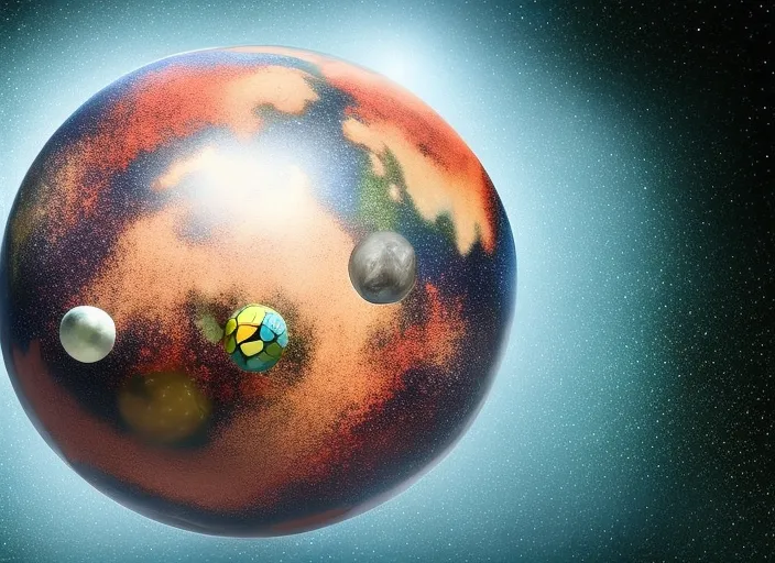 realistic picture soccer ball floating in space with earth in background
