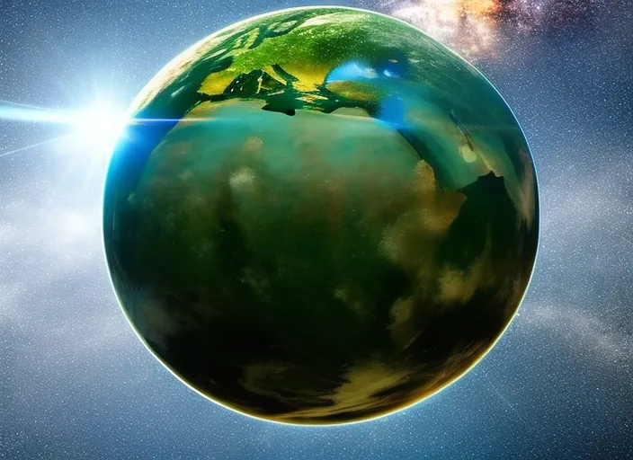 realistic picture soccer ball floating in space with the earth in the background
