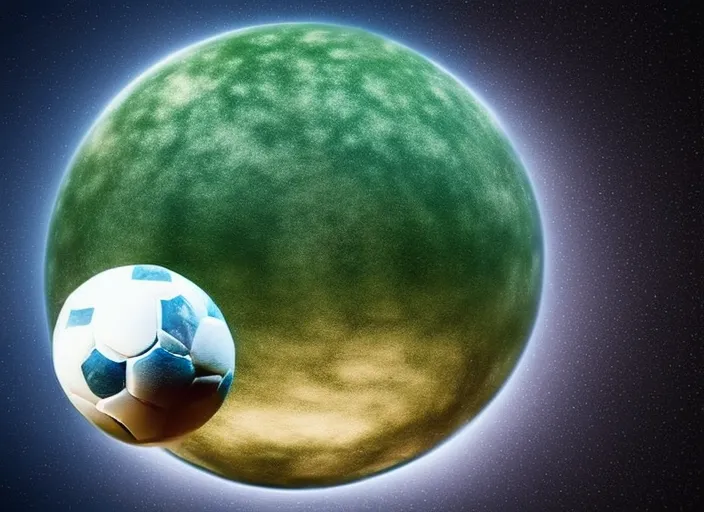 realistic picture soccer ball floating in space with the earth in the background
