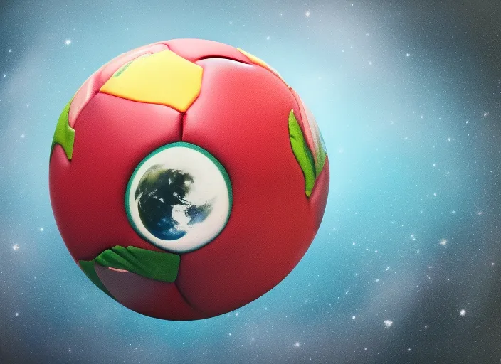 realistic picture soccer ball floating in space with the earth in the background
